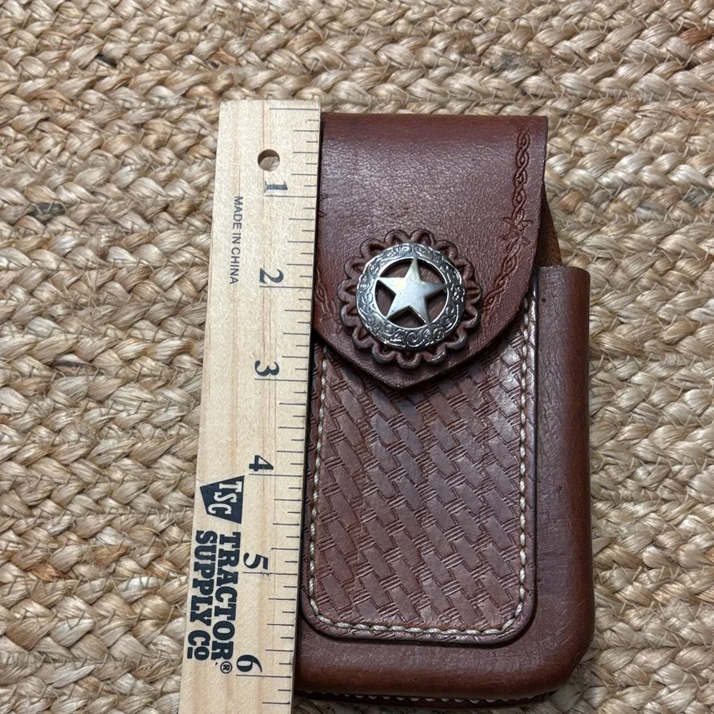 Brown Leather Phone Holster with Star Button